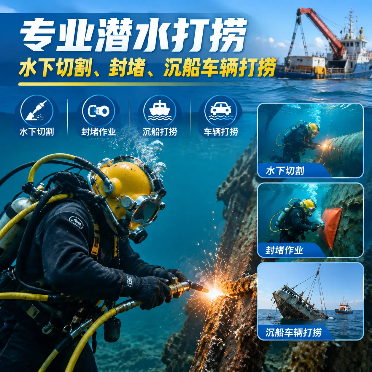 专业潜水打捞｜水下切割、封堵、沉船车辆打捞夏县
